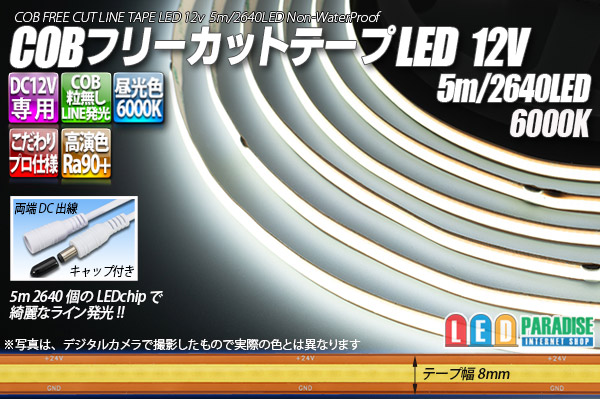 画像1: COBフリーカットテープLED 12V 6000K 2640LED/5m